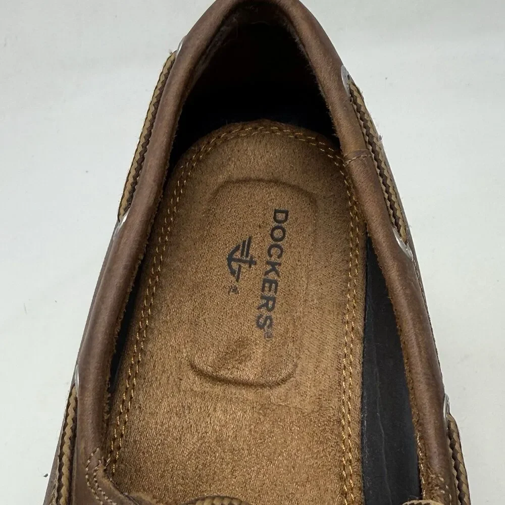 Dockers Vargas Boat Shoes Mens 10 M Brown Leather 2 Eye Casual Preppy Moccasins